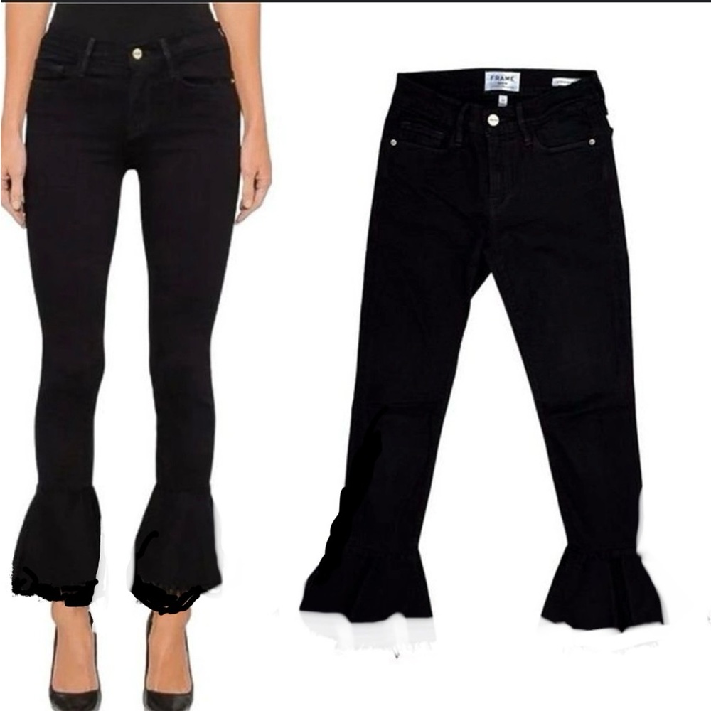 frame ruffled cropped jeans